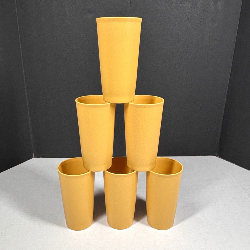 Vintage 80s Tupperware Harvest Gold Tumblers Set of 6 Mustard Cups 873 12oz EUC